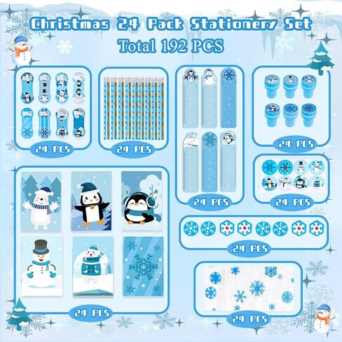TOAPER 192PCS Christmas Party Favors for Kids, Christmas School Stationery Set, Bulk Goodie Bag Stuffers, Classroom Reward Gift Students Exchange Classroom Games Prizes in Saudi Arabia