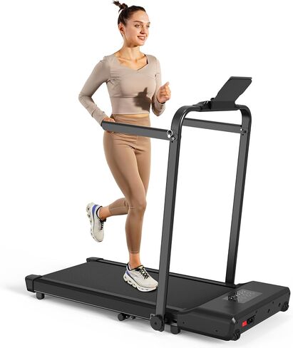 جهاز مشي MJWW مع شريط مقبض، جهاز مشي 3 في 1 قابل للطي للمساحات المنزلية الصغيرة، وسادة مشي محمولة تحت المكتب بقوة 3.0 حصان مع تطبيق، سعة 300 رطل in Kuwait