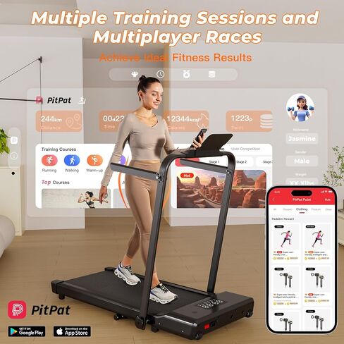 جهاز مشي MJWW مع شريط مقبض، جهاز مشي 3 في 1 قابل للطي للمساحات المنزلية الصغيرة، وسادة مشي محمولة تحت المكتب بقوة 3.0 حصان مع تطبيق، سعة 300 رطل in Kuwait