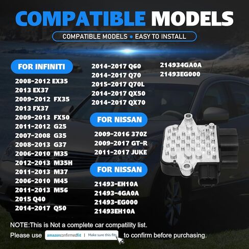 21493-EH10A Engine Cooling Fan Control Module for Infiniti EX35 FX35 EX37 FX37 FX50 G25 G35 G37 M35 M45 M37 M56 Q40 Q50 2006-2017 Nissan 370Z GT-R Juke 2009-2017 Replace 21493-4GA0A 21493-EG000 in Saudi Arabia