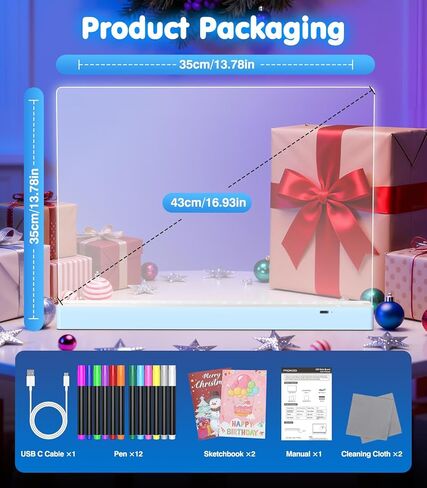 MoKo Led Drawing Message Note Board Rechargeable, 7 Color Light & 3 Modes, 16.9'' Art Dry Erase Lumiboard for Kids with Removable Stand,12 Markers & 2 Tracing Book, Festival Gifts for Boys/Girls in Saudi Arabia