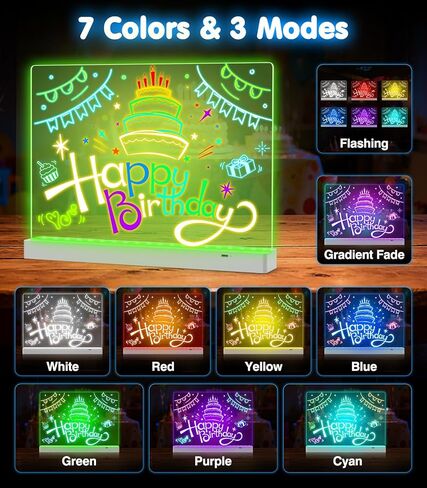MoKo Led Drawing Message Note Board Rechargeable, 7 Color Light & 3 Modes, 16.9'' Art Dry Erase Lumiboard for Kids with Removable Stand,12 Markers & 2 Tracing Book, Festival Gifts for Boys/Girls in Saudi Arabia