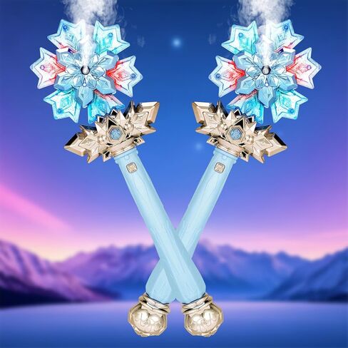 Light Up Frozen Snowflake Wand with Spray & Music 2PCS Princess Magic Toy Wands for Kids Girls Cosplay Birthday Party Favors, Blue & Pink in Saudi Arabia