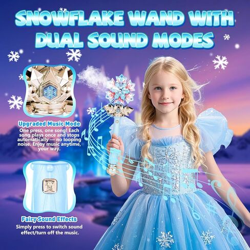 Light Up Frozen Snowflake Wand with Spray & Music 2PCS Princess Magic Toy Wands for Kids Girls Cosplay Birthday Party Favors, Blue & Pink in Saudi Arabia