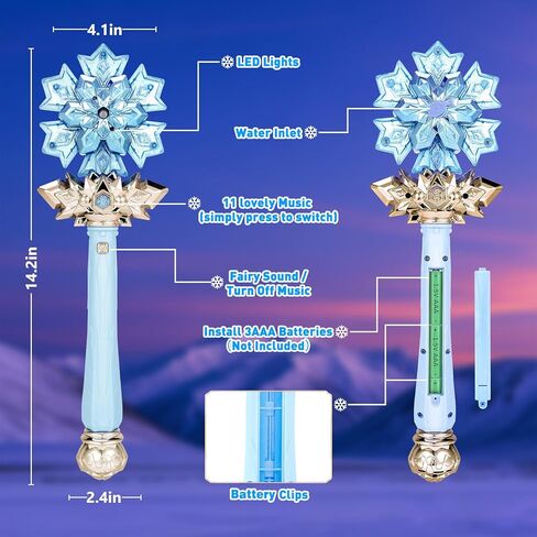 Light Up Frozen Snowflake Wand with Spray & Music 2PCS Princess Magic Toy Wands for Kids Girls Cosplay Birthday Party Favors, Blue & Pink in Saudi Arabia
