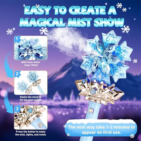 Light Up Frozen Snowflake Wand with Spray & Music 2PCS Princess Magic Toy Wands for Kids Girls Cosplay Birthday Party Favors, Blue & Pink in Saudi Arabia