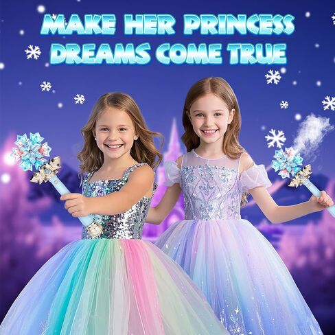 Light Up Frozen Snowflake Wand with Spray & Music 2PCS Princess Magic Toy Wands for Kids Girls Cosplay Birthday Party Favors, Blue & Pink in Saudi Arabia