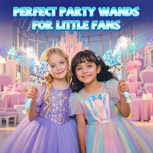 Light Up Frozen Snowflake Wand with Spray & Music 2PCS Princess Magic Toy Wands for Kids Girls Cosplay Birthday Party Favors, Blue & Pink in Saudi Arabia