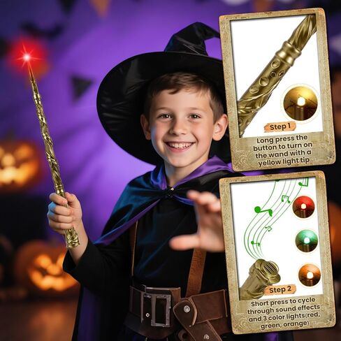 KingVows Light Up Magic Wizard Wand with 4 Color Lights & Sound Illuminating Witch Sorcerer Toys for Kids Roleplay and Party Fun, Golden, 2 Pack in Saudi Arabia