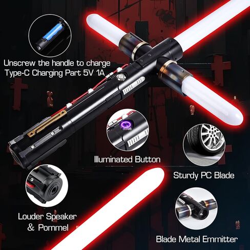 Heavy Dueling Light Saber Motion Control Smooth Swing Crossguard Light Saber with 12 RGB Colors 16 Sound Fonts Heavy Metal Handle and Replaceable Blade, Light Sabers for Adults in Saudi Arabia