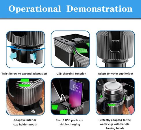 Big Cup Holder Phone Holder for Your car,with Rubber Lining Rotable cupholder Base Safely Hold The Big Water Bottle and Support Cellphone Charge. (BJ-2377B) in Saudi Arabia