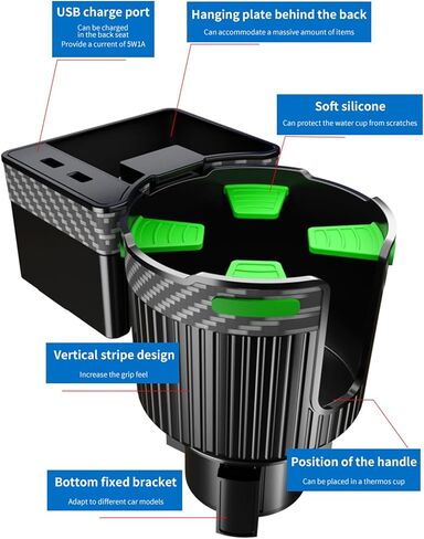 Big Cup Holder Phone Holder for Your car,with Rubber Lining Rotable cupholder Base Safely Hold The Big Water Bottle and Support Cellphone Charge. (BJ-2377B) in Saudi Arabia