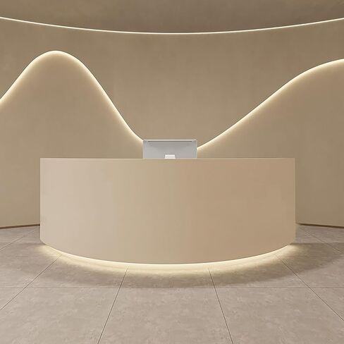 BK&MF Modern Curved Reception Desk 47-59Inch Front Counter Table White Front Counter Table with Storage and Lockable Drawer for Salon Lobby Shop,E,120x60x100cm(47x24x39inch) in Saudi Arabia