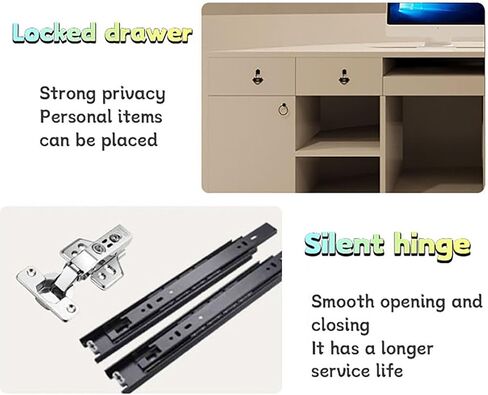 BK&MF Modern Curved Reception Desk 47-59Inch Front Counter Table White Front Counter Table with Storage and Lockable Drawer for Salon Lobby Shop,E,120x60x100cm(47x24x39inch) in Saudi Arabia