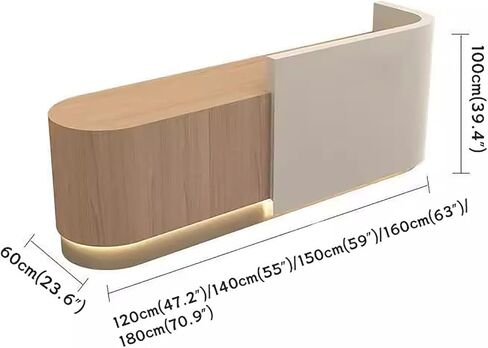BK&MF Modern Reception Desk with Counter and with LED Lights,Small White Front Reception Counter with Storage Open Shelves for Lobbies, Salons,B,140x60x100cm(55x24x39inch) in Saudi Arabia