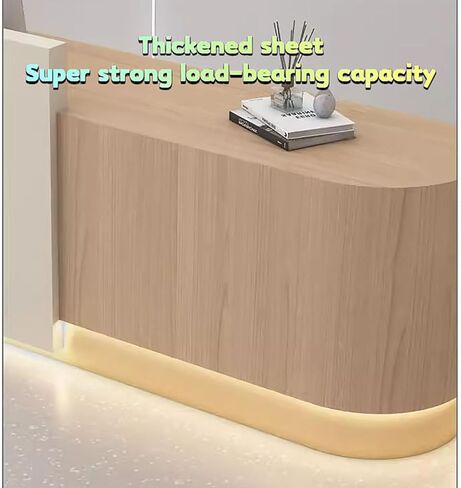 BK&MF Modern Reception Desk with Counter and with LED Lights,Small White Front Reception Counter with Storage Open Shelves for Lobbies, Salons,B,140x60x100cm(55x24x39inch) in Saudi Arabia