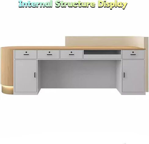 BK&MF Modern Reception Desk with Counter and with LED Lights,Small White Front Reception Counter with Storage Open Shelves for Lobbies, Salons,B,140x60x100cm(55x24x39inch) in Saudi Arabia