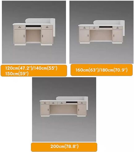BK&MF Modern Reception Desk with Counter and with LED Lights,Small White Front Reception Counter with Storage Open Shelves for Lobbies, Salons,B,140x60x100cm(55x24x39inch) in Saudi Arabia