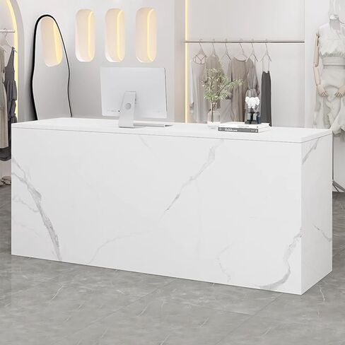 Office Front Desk Reception,L Shaped Checkout Counter Anti-Scratch Modern Small Retail Counter 18mm,Reception Room Table with Cable Grommet/Storage Shelves for Beauty Salon, Lobby C 100 * 60 * 75CM in Saudi Arabia
