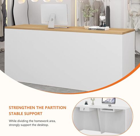 Office Front Desk Reception,L Shaped Checkout Counter Anti-Scratch Modern Small Retail Counter 18mm,Reception Room Table with Cable Grommet/Storage Shelves for Beauty Salon, Lobby C 100 * 60 * 75CM in Saudi Arabia