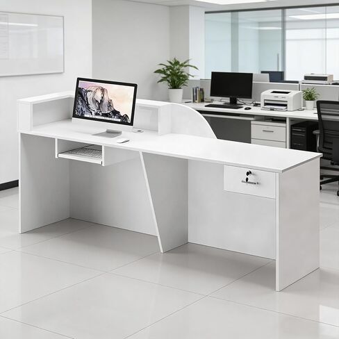 47" Reception Desk with wave pattern,L-Shaped Modern Front Table Reception Room Table with Cable Grommet,Shelves & torageLockable Drawers,Retail Checkout Counter for Lobby,Salon,Home E-L 100*60*100CM in Saudi Arabia
