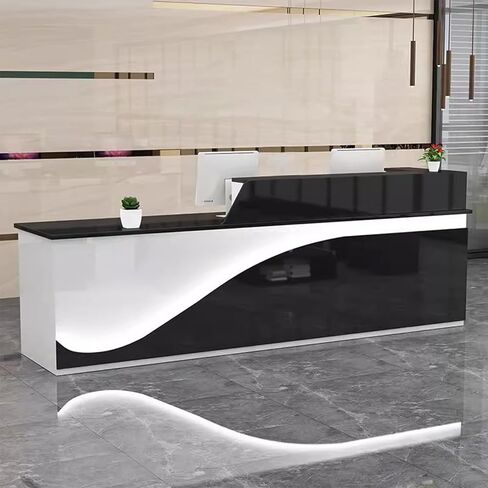 47" Reception Desk with wave pattern,L-Shaped Modern Front Table Reception Room Table with Cable Grommet,Shelves & torageLockable Drawers,Retail Checkout Counter for Lobby,Salon,Home E-L 100*60*100CM in Saudi Arabia