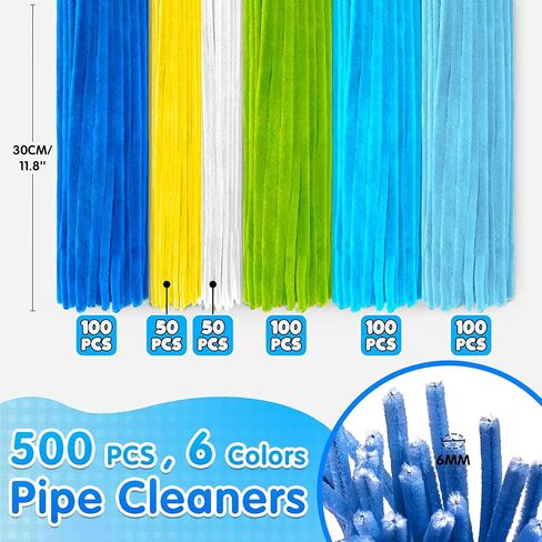 LINAYE 500 PCS Pipe Cleaners Craft, 6 Colors Pipe Cleaners Flowers Kit, Chenille Stems for Crafts with Instruction Wrapping Paper, Flower Stamens, Stems Art and Craft Supplies Blue in Saudi Arabia
