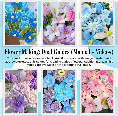LINAYE 500 PCS Pipe Cleaners Craft, 6 Colors Pipe Cleaners Flowers Kit, Chenille Stems for Crafts with Instruction Wrapping Paper, Flower Stamens, Stems Art and Craft Supplies Blue in Saudi Arabia
