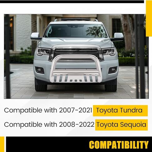 KUAFU Bull Bar Brush Guard Compatible with 2007-2021 Toyota Tundra & 2008-2022 Toyota Sequoia Front Bumper Grille Grill Guard Impact Bar Tubing Brush Push Bar 304 Stainless Steel Polishing Silvery in Saudi Arabia