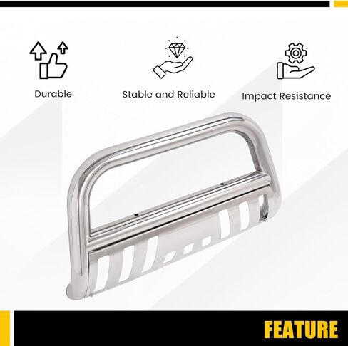 KUAFU Bull Bar Brush Guard Compatible with 2007-2021 Toyota Tundra & 2008-2022 Toyota Sequoia Front Bumper Grille Grill Guard Impact Bar Tubing Brush Push Bar 304 Stainless Steel Polishing Silvery in Saudi Arabia
