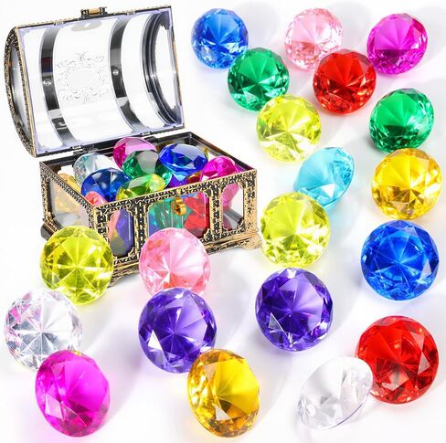 Diving gem Pool Toys Sand Toys,16 Big Colorful Diamond with Pirate Treasure Chest Summer Training Swimming Diving Underwater Toy Children's Game Gifts (Bronzing) in Saudi Arabia