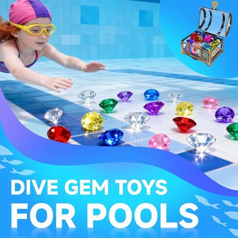 Diving gem Pool Toys Sand Toys,16 Big Colorful Diamond with Pirate Treasure Chest Summer Training Swimming Diving Underwater Toy Children's Game Gifts (Bronzing) in Saudi Arabia