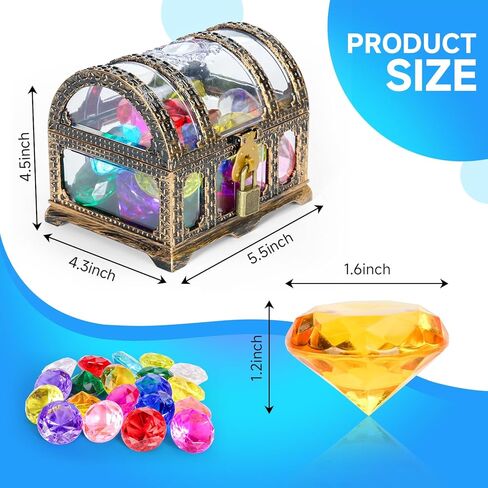 Diving gem Pool Toys Sand Toys,16 Big Colorful Diamond with Pirate Treasure Chest Summer Training Swimming Diving Underwater Toy Children's Game Gifts (Bronzing) in Saudi Arabia