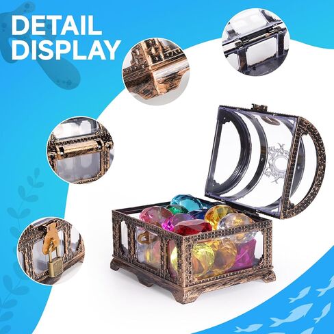 Diving gem Pool Toys Sand Toys,16 Big Colorful Diamond with Pirate Treasure Chest Summer Training Swimming Diving Underwater Toy Children's Game Gifts (Bronzing) in Saudi Arabia