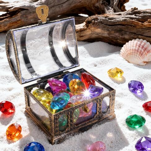 Diving gem Pool Toys Sand Toys,16 Big Colorful Diamond with Pirate Treasure Chest Summer Training Swimming Diving Underwater Toy Children's Game Gifts (Bronzing) in Saudi Arabia