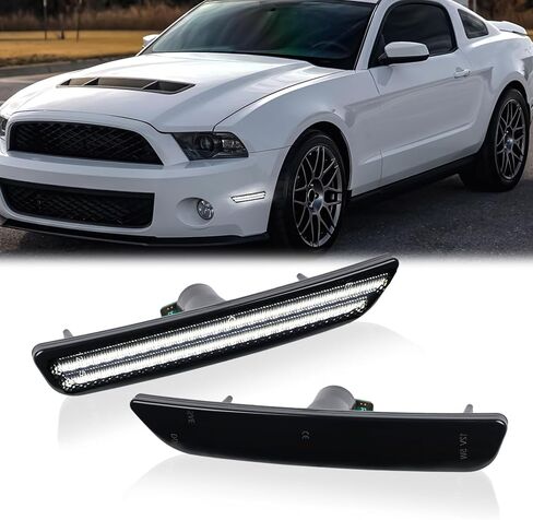 LED Side Marker Lights Front Bumper Fender White Parking Lamps for 2010-2014 Ford Mustang 2PCS, Smoked Len in Saudi Arabia