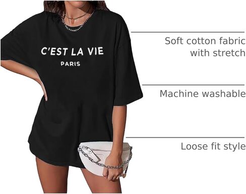 تي شيرتات vblane كبيرة الحجم للسيدات بأكمام قصيرة صيفية فضفاضة ذات رسومات عتيقة in Kuwait