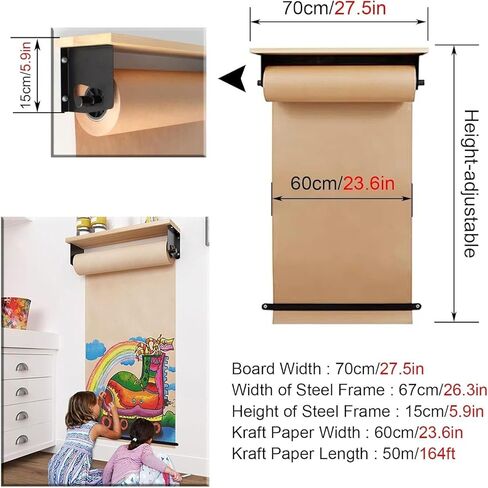 LNNW Kraft Paper Dispenser Cafe Bar Paper Dispenser and Cutter للقائمة اليومية / قائمة البقالة / رسم الأطفال، سهلة التعليق لوحات الرسائل الزخرفية للجدار (عرض 40 سم / 15.7 بوصة) in Kuwait