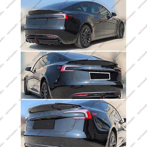 سبويلر خلفي متوافق مع 2024-2025 Tesla Model 3 Highland، MV Style Duckbill Trunk الخارجي ذو الركلة العالية الذيل غطاء سطح السفينة الفاصل الجناح (أسود لامع) in Saudi Arabia