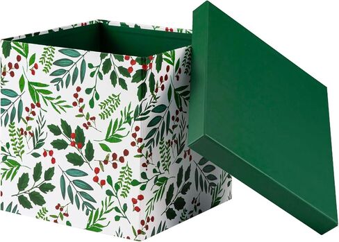 WRAPAHOLIC 9" Christmas Gift Box with Lid - Blue Reindeer and Christmas Tree Design Gift Box and 2 Pcs Tissue Paper for Christmas, Holiday, Party, Gift Giving and More in Kuwait