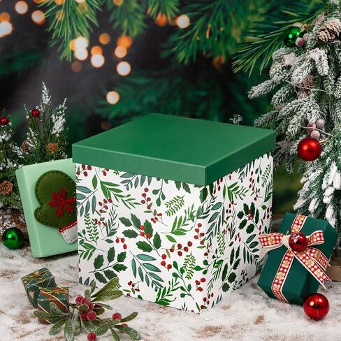 WRAPAHOLIC 9" Christmas Gift Box with Lid - Blue Reindeer and Christmas Tree Design Gift Box and 2 Pcs Tissue Paper for Christmas, Holiday, Party, Gift Giving and More in Kuwait