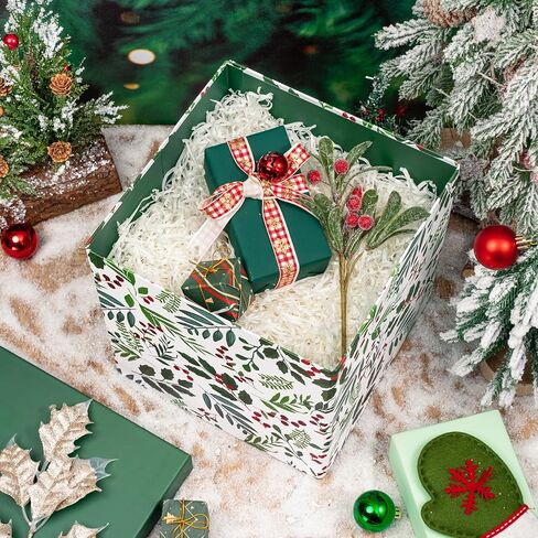 WRAPAHOLIC 9" Christmas Gift Box with Lid - Blue Reindeer and Christmas Tree Design Gift Box and 2 Pcs Tissue Paper for Christmas, Holiday, Party, Gift Giving and More in Kuwait