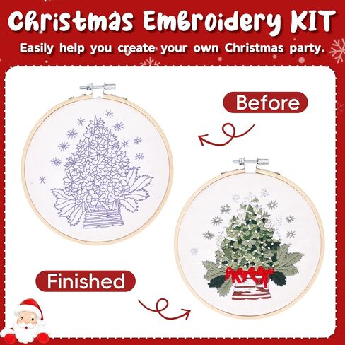 Christmas Embroidery Kit for Adults & Beginners, Gnomes & Christmas Tree Hand Embroidery Ornaments kit with Pattern, Cotton, Needles & Instruction, Christmas DIY Cross Stitch Kits Gifts (4pcs-A) in Saudi Arabia