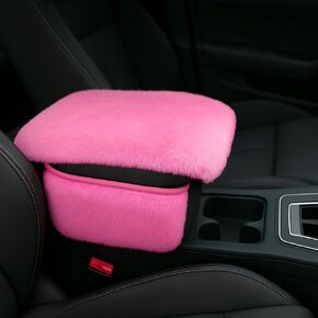 Fluffy Car Armrest Cover with Side Pockets – Plush Fuzzy Fur Center Console Armrest Cushion Pad, Universal Winter Car Interior Protector, Soft Arm Rest Cover with Storage for Women & Men (BLACK) in Saudi Arabia
