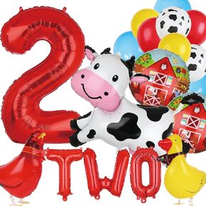 Farm Animal Balloons Cow Pig Balloon Farm Animal Theme 2nd Birthday Party Decor Supplies Walking Animal Balloons Duck Rooster Large Number 2 Balloon TWO Letter Banner Balloon 14 Pcs in Kuwait