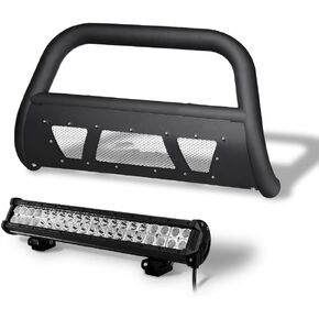 R&L Racing Matte Black Studded Mesh Bull Bar Guard with Skid Plate + 120W LED Light Bar Combo Compatible with 2021–2024 Ford Bronco in Kuwait