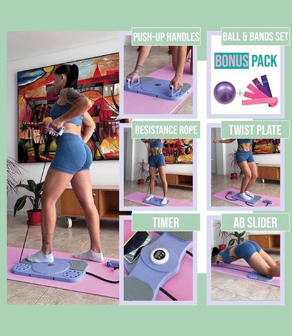 Pilates Reformer Machine Portable with Resistance Bands Pilates Bar Ball for Home Workout Soft Grip Handles Smart Timer Non Slip Board for Women Abs Glutes Fitness Toning Full Body Exercise Tool in Saudi Arabia