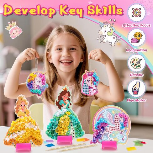 CrispPlay Princess Unicorn Girl Toys، الحرف اليدوية للأطفال الذين تتراوح أعمارهم بين 4-8 8-12، 9pcs Poke Art Craft Kits for 4 5 6 7 8 9 سنوات من العمر هدايا عيد الميلاد للفتيات، لعبة الأميرة، خالية من الفوضى، مضحكة in Kuwait