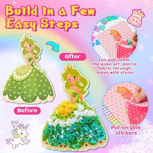 CrispPlay Princess Unicorn Girl Toys، الحرف اليدوية للأطفال الذين تتراوح أعمارهم بين 4-8 8-12، 9pcs Poke Art Craft Kits for 4 5 6 7 8 9 سنوات من العمر هدايا عيد الميلاد للفتيات، لعبة الأميرة، خالية من الفوضى، مضحكة in Kuwait