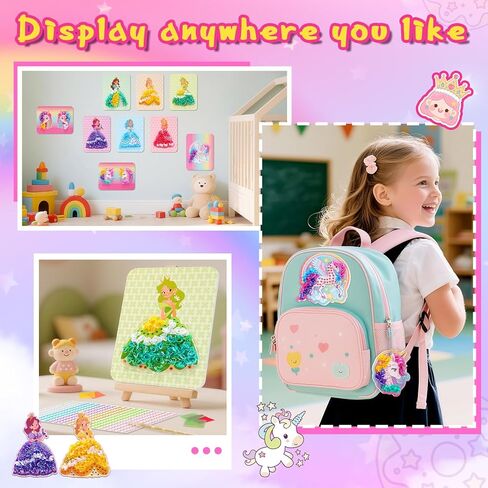 CrispPlay Princess Unicorn Girl Toys، الحرف اليدوية للأطفال الذين تتراوح أعمارهم بين 4-8 8-12، 9pcs Poke Art Craft Kits for 4 5 6 7 8 9 سنوات من العمر هدايا عيد الميلاد للفتيات، لعبة الأميرة، خالية من الفوضى، مضحكة in Kuwait